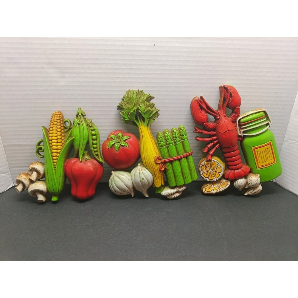Vintage Homco 1975 Home Interior Wall Plaque Set Garden Vegetable Lobster